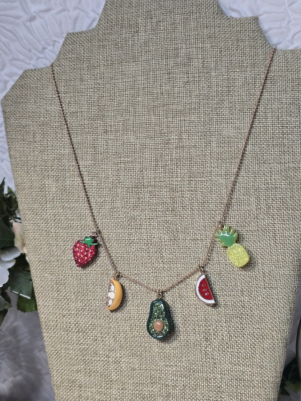 J crew Crew Cut Fruit Charm Pendant Necklace - Multicolor 18"